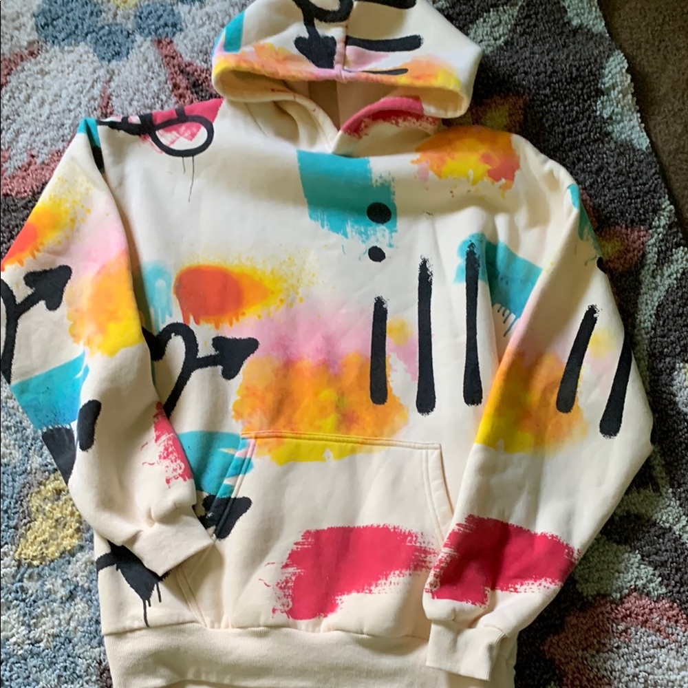 PacSun Cream and Yellow Fleece Hoodie